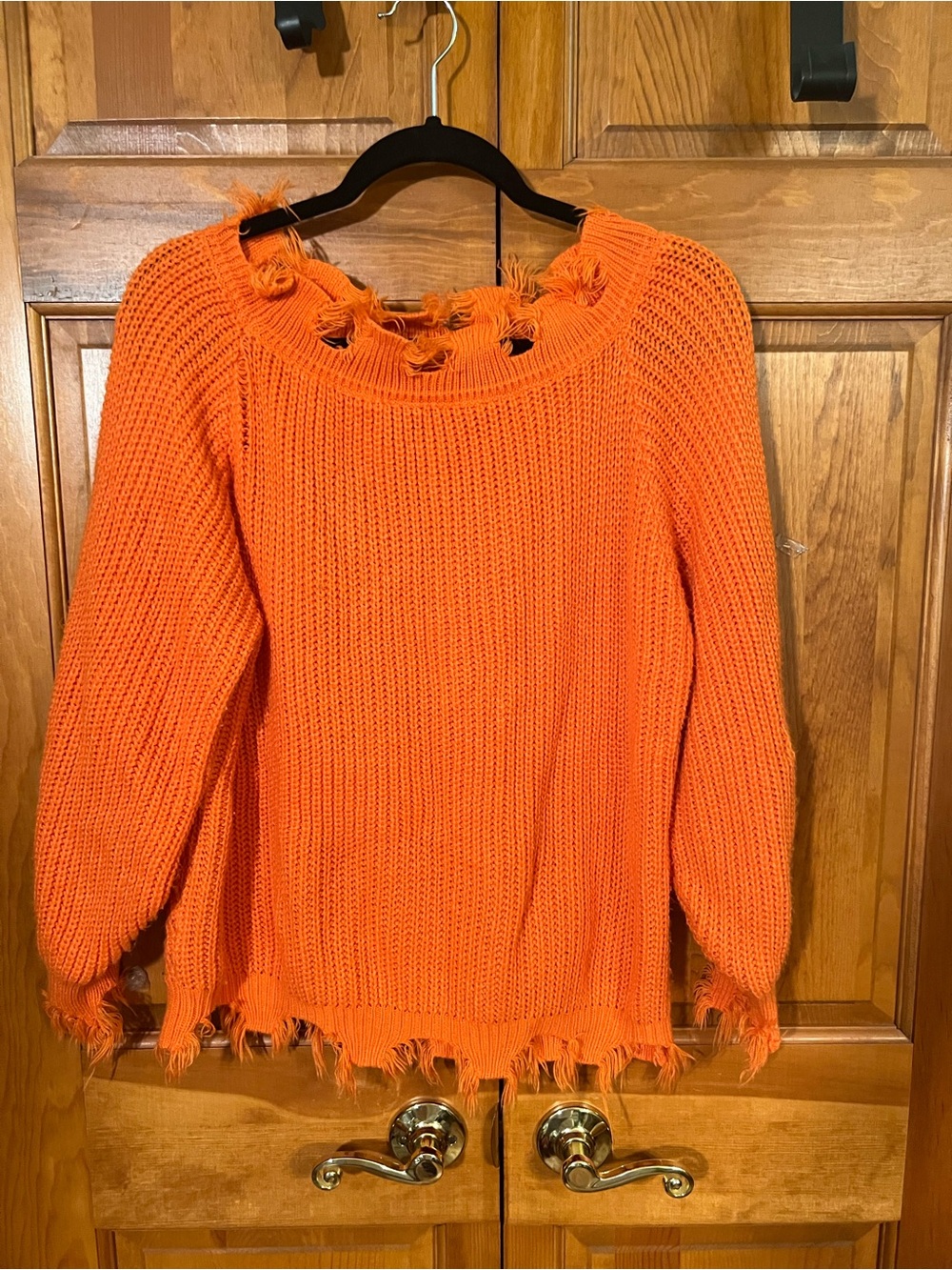 Frayed Crewneck Sweater in Bright Orange